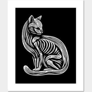 Skeleton Cat: Black and White Elegance Posters and Art